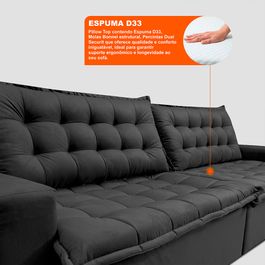 Sofá Retrátil Reclinável e Cama 2,15m Sofá inBox Bellagio Suede Velupluma Cinza