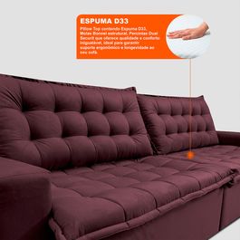 Sofá Retrátil Reclinável e Cama 2,95m Sofá inBox Bellagio Suede Velupluma Vinho