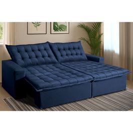 Sofá Retrátil Reclinável e Cama 2,75m Sofá inBox Bellagio Suede Velupluma Azul