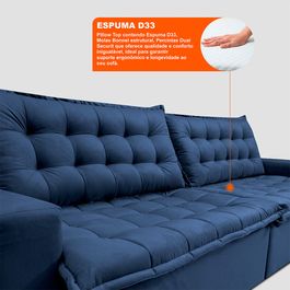 Sofá Retrátil Reclinável e Cama 2,75m Sofá inBox Bellagio Suede Velupluma Azul