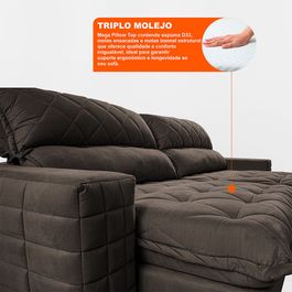 Sofá Retrátil e Reclinável 2,55m Molas Ensacadas Sofá inBox Encanto com ThermoGel Velupluma Café