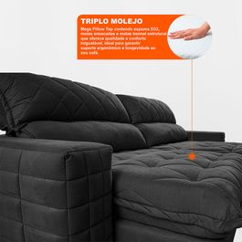 Sofá Retrátil e Reclinável 3,15m Molas Ensacadas Sofá inBox Encanto com ThermoGel Velupluma Preto