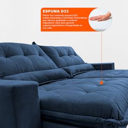 Sofa Retrátil e Reclinável 2,12m com Molas Ensacadas Sofá inBox Zeus Tecido Velupluma Azul