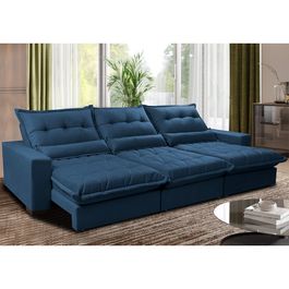 Sofá Retrátil e Reclinável 3,82m com Molas Ensacadas Sofá inBox Zeus Tecido Velupluma Azul
