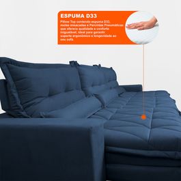 Sofá Retrátil e Reclinável 3,82m com Molas Ensacadas Sofá inBox Zeus Tecido Velupluma Azul
