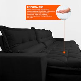 Sofá Retrátil e Reclinável 3,82m com Molas Ensacadas Sofá inBox Zeus Tecido Velupluma Preto