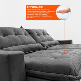 Sofa Retrátil e Reclinável 2,12m com Molas Ensacadas Sofá inBox Zeus Tecido Velupluma Cinza