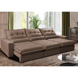 Sofá Retrátil e Reclinável 3,82m com Molas Ensacadas Sofá inBox Zeus Tecido Velupluma Castor