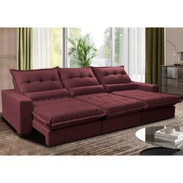 Sofá Retrátil e Reclinável 3,82m com Molas Ensacadas Sofá inBox Zeus Tecido Velupluma Vinho