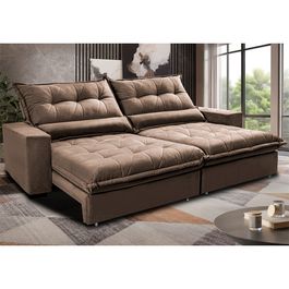 Sofa Retrátil e Reclinável 2,12m com Molas Ensacadas Sofá inBox Zeus Tecido Velupluma Castor