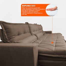 Sofá Retrátil e Reclinável 3,52m com Molas Ensacadas Sofá inBox Zeus Tecido Velupluma Castor