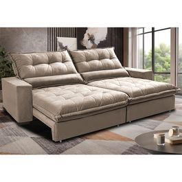 Sofa Retrátil e Reclinável 3,12m com Molas Ensacadas Sofá inBox Zeus Tecido Velupluma Bege