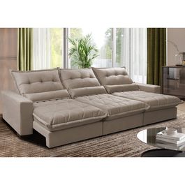 Sofá Retrátil e Reclinável 4,12m com Molas Ensacadas Sofá inBox Zeus Tecido Velupluma Bege