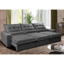 Sofá Retrátil e Reclinável 3,82m com Molas Ensacadas Sofá inBox Zeus Tecido Velupluma Cinza