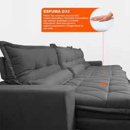 Sofá Retrátil e Reclinável 3,82m com Molas Ensacadas Sofá inBox Zeus Tecido Velupluma Cinza