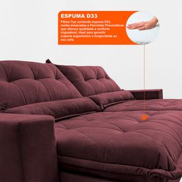 Sofa Retrátil e Reclinável 2,52m com Molas Ensacadas Sofá inBox Zeus Tecido Velupluma Vinho