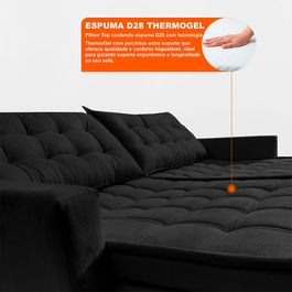 Sofá Sem Caixa Retrátil Baú 1,80m Sofá inBox Silence Velupluma Preto