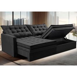 Sofá Sem Caixa Retrátil Baú 1,60m Sofá inBox Silence Velupluma Preto