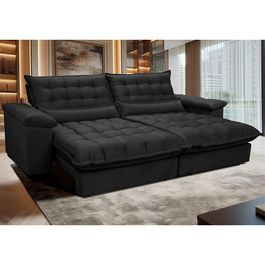 Sofá Retrátil e Reclinável 3,12m com Molas Ensacadas Sofá inBox King Tecido Velupluma Preto