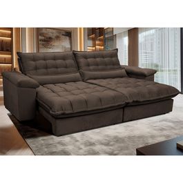 Sofá Retrátil e Reclinável 2,92m com Molas Ensacadas Sofá inBox King Tecido Velupluma Café