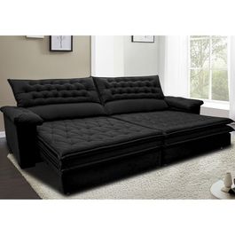 Sofá Retrátil e Reclinável 2,72m Molas Ensacadas Tronnus Espuma Viscoelástico Preto