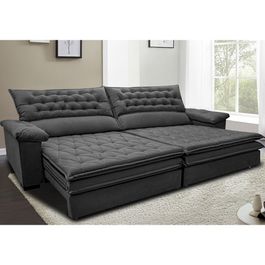 Sofá Retrátil e Reclinável 2,52m Molas Ensacadas Tronnus Espuma Viscoelástico Cinza