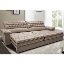 Sofá Retrátil e Reclinável 2,52m Molas Ensacadas Tronnus Espuma Viscoelástico Bege