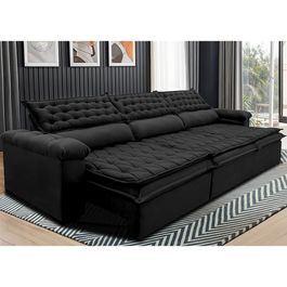 Sofá Retrátil e Reclinável 4,12m Molas Ensacadas Tronnus Espuma Viscoelástico Preto