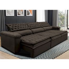 Sofá Retrátil e Reclinável 3,82m Molas Ensacadas Tronnus Espuma Viscoelástico Café