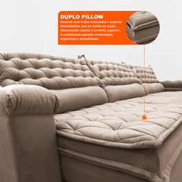 Sofá Retrátil e Reclinável 3,52m Molas Ensacadas Tronnus Espuma Viscoelástico Bege