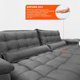 Sofá Retrátil e Reclinável 2,32m com Molas Ensacadas Sofá inBox King Tecido Velupluma Cinza