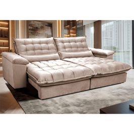 Sofá Retrátil e Reclinável 2,52m com Molas Ensacadas Sofá inBox King Tecido Velupluma Bege