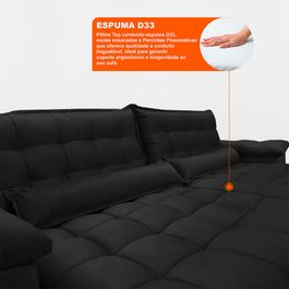 Sofá Retrátil e Reclinável 2,92m com Molas Ensacadas Sofá inBox King Tecido Velupluma Preto