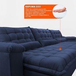 Sofá Retrátil e Reclinável 3,82m com Molas Ensacadas Sofá inBox King Tecido Velupluma Azul