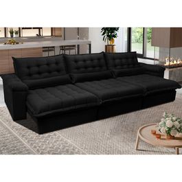 Sofá Retrátil e Reclinável 4,12m com Molas Ensacadas Sofá inBox King Tecido Velupluma Preto