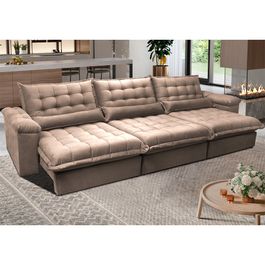 Sofá Retrátil e Reclinável 3,82m com Molas Ensacadas Sofá inBox King Tecido Velupluma Bege