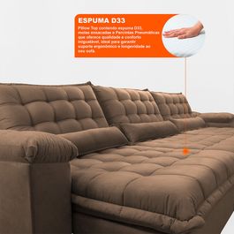 Sofá Retrátil e Reclinável 3,52m com Molas Ensacadas Sofá inBox King Tecido Velupluma Castor