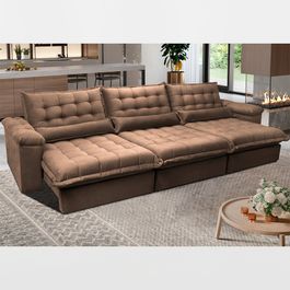 Sofá Retrátil e Reclinável 4,12m com Molas Ensacadas Sofá inBox King Tecido Velupluma Castor