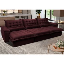 Sofá Retrátil e Reclinável 3,22m com Molas Ensacadas Sofá inBox King Tecido Velupluma Vinho