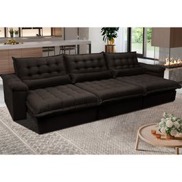 Sofá Retrátil e Reclinável 3,22m com Molas Ensacadas Sofá inBox King Tecido Velupluma Café