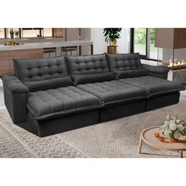 Sofá Retrátil e Reclinável 3,82m com Molas Ensacadas Sofá inBox King Tecido Velupluma Cinza