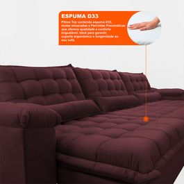 Sofá Retrátil e Reclinável 4,12m com Molas Ensacadas Sofá inBox King Tecido Velupluma Vinho