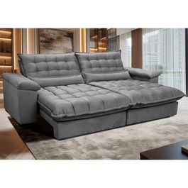 Sofá Retrátil e Reclinável 2,72m com Molas Ensacadas Sofá inBox King Tecido Velupluma Cinza