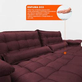 Sofá Retrátil e Reclinável 2,72m com Molas Ensacadas Sofá inBox King Tecido Velupluma Vinho