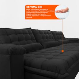 Sofá Retrátil e Reclinável 3,52m com Molas Ensacadas Sofá inBox King Tecido Velupluma Preto