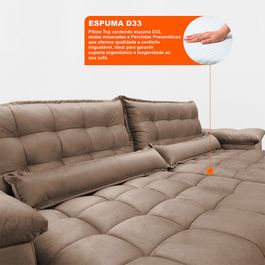 Sofá Retrátil e Reclinável 2,52m com Molas Ensacadas Sofá inBox King Tecido Velupluma Castor