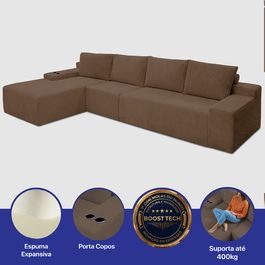 Sofá Modular Evo de 4 Lugares com Chaise Esquerda Velourê Marrom