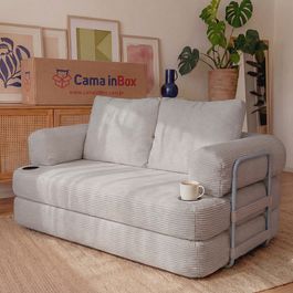 Sofá Cama Elo 1,88m Xpand Tech Tecido Velourê Cinza Claro Cama inBox