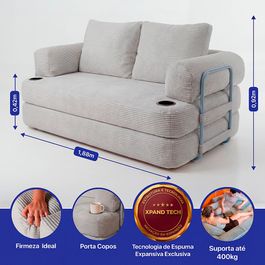 Sofá Cama Elo 1,88m Xpand Tech Tecido Velourê Cinza Claro Cama inBox