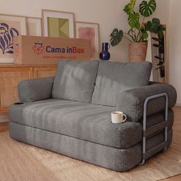 Sofá Cama Elo 1,88m Xpand Tech Tecido Velourê Cinza Escuro Cama inBox